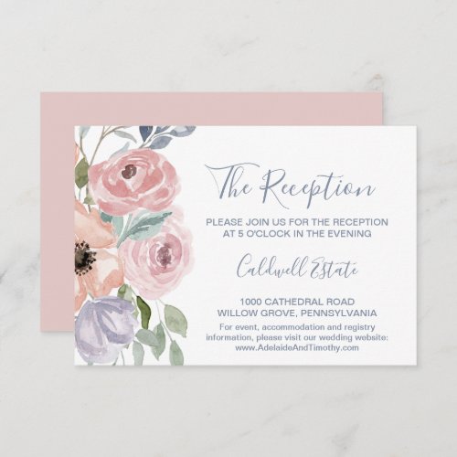 Dusty Rose Florals Wedding Reception Card