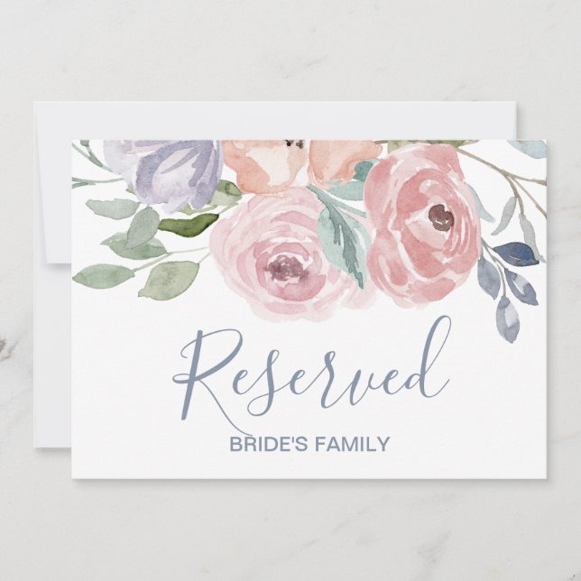 Dusty Rose Florals Wedding Reserved Sign Invitation (Front)