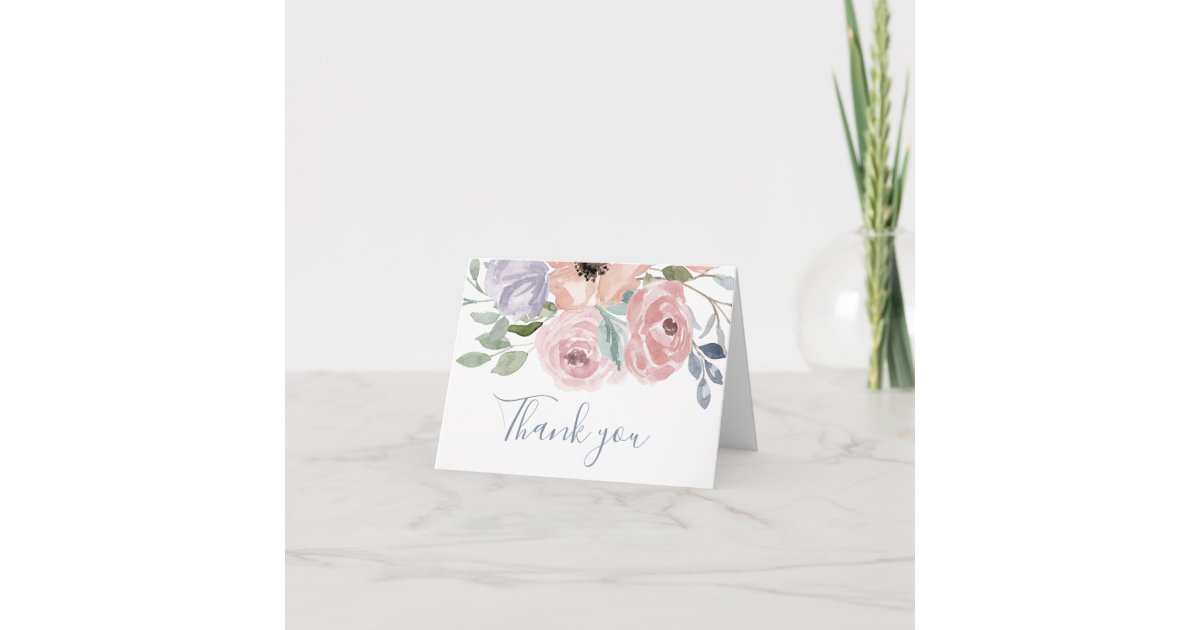 Dusty Rose Florals Wedding Thank You Card | Zazzle