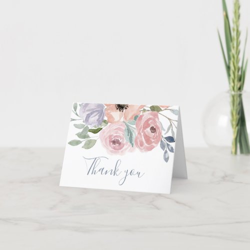 Dusty Rose Florals Wedding Thank You Card