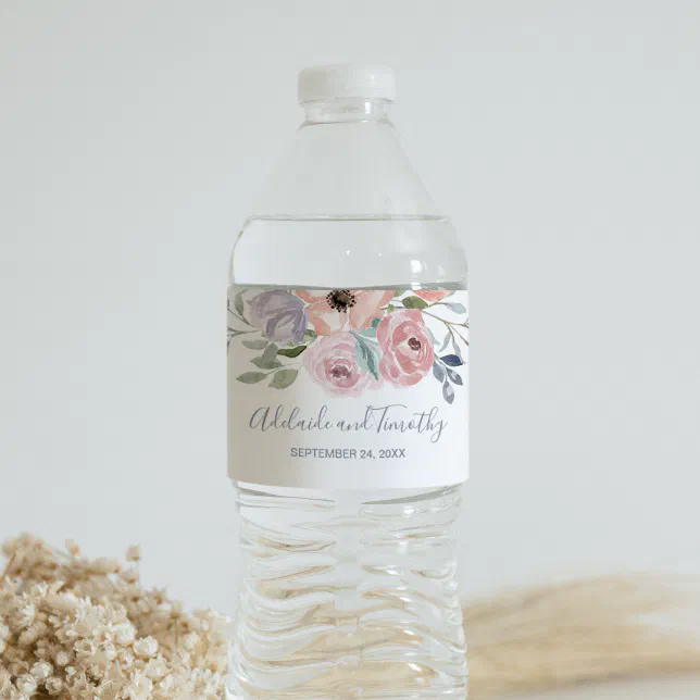 Dusty Rose Florals Wedding Water Bottle Label | Zazzle