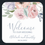 Dusty Rose Florals Wedding Welcome Square Sticker<br><div class="desc">These dusty rose florals wedding welcome stickers are perfect for a spring or summer wedding. The romantic floral design features lilac purple, blush pink and peach flowers arranged in a gorgeous soft pastel bouquet. Personalize these stickers with the location of your wedding, names, and wedding date. These labels are perfect for...</div>