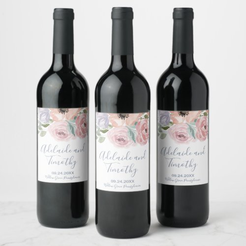 Dusty Rose Florals Wedding Wine Label