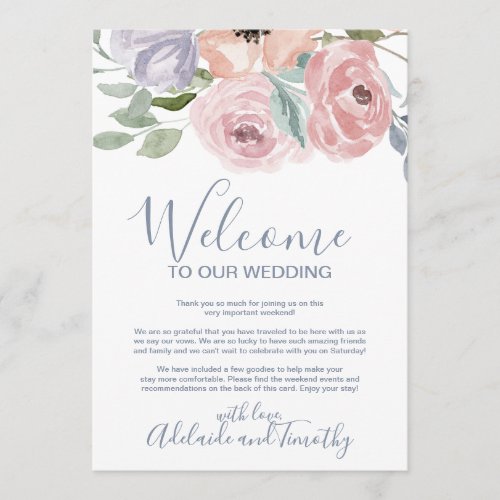 Dusty Rose Florals Welcome Letter  Itinerary Program