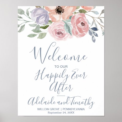 Dusty Rose Florals Welcome Wedding Poster