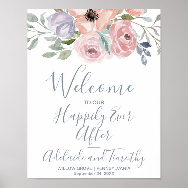 Dusty Rose Florals Welcome Wedding Poster (Front)