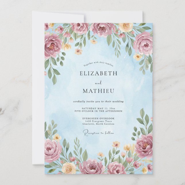 Dusty Rose Flourish Botanical Wedding Invitation (Front)