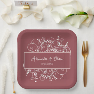 Dusty Rose Flourish Wedding Shower Paper Plates