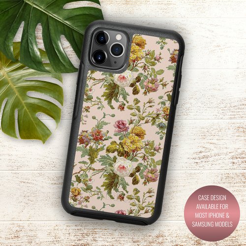 Dusty Rose Flower Art Pattern On Light Blush Pink iPhone 13 Case