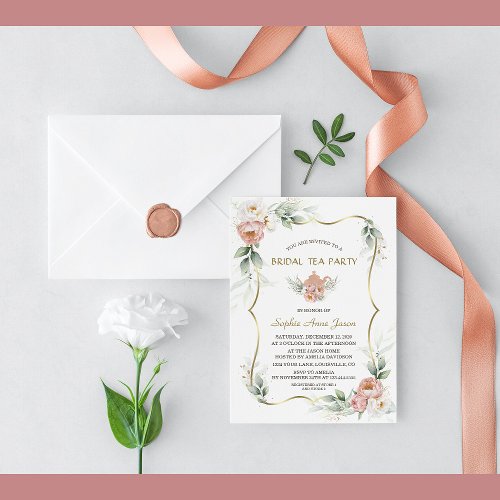 Dusty Rose Flowers Airy Greenery Bridal Shower Invitation