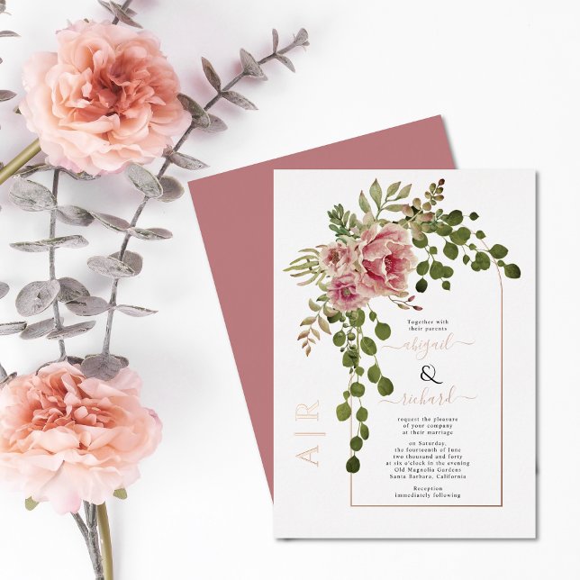 Dusty rose flowers and arch wedding real rose gold foil invitation (Creator Uploaded)