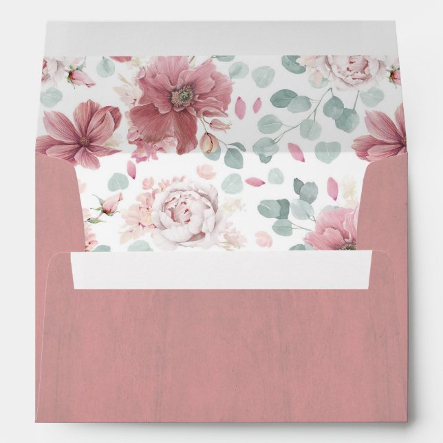 Dusty Rose Flowers and Eucalyptus Greenery Envelope (Back (Bottom))