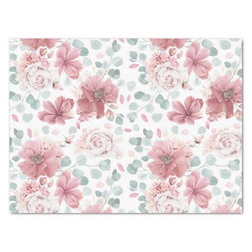 Dusty Rose Flowers and Greenery Elegant Tissue Paper