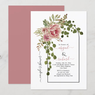 Dusty rose flowers arch wedding couples shower invitation