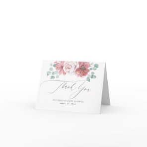 Dusty Rose Flowers Baby Shower Thank You Card