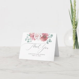 Dusty Rose Flowers Baby Shower Thank You Card