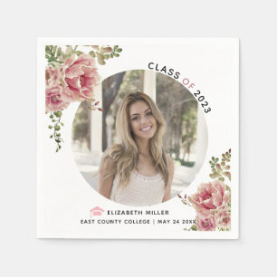 Dusty rose flowers Class of 2022 graduation photo Napkins
