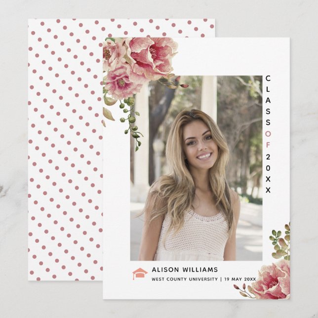 Dusty rose flowers Class of 2026 graduation photo Announcement (Front/Back)