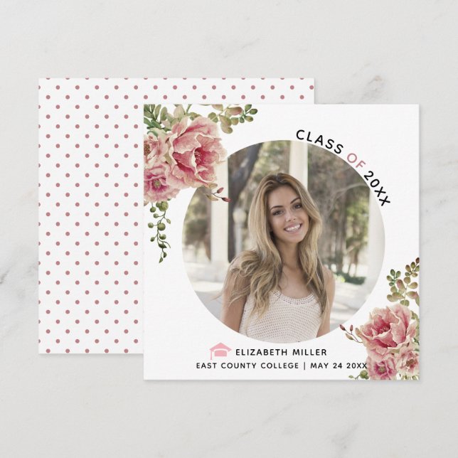 Dusty rose flowers Class of 2026 graduation photo Announcement (Front/Back)