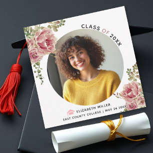 Dusty rose flowers Class of 2026 graduation photo Announcement