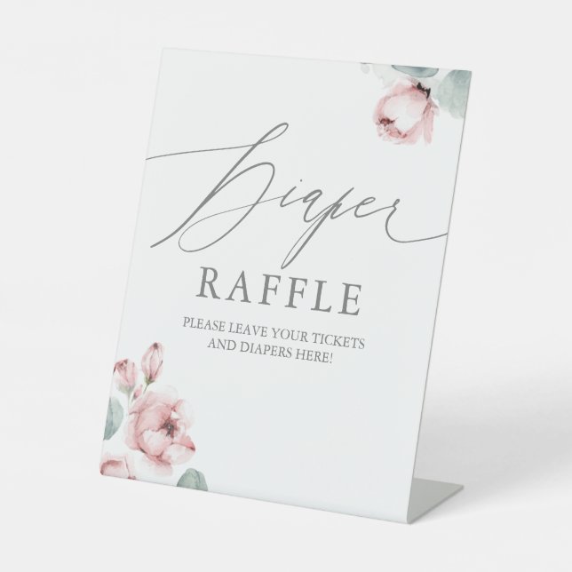 Dusty Rose Flowers Diaper Raffle Ticket Place Sign (Front)