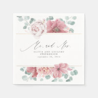 Dusty Rose Flowers Elegant Botanical Mr and Mrs