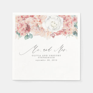 Dusty Rose Flowers Elegant Botanical Mr and Mrs Napkins