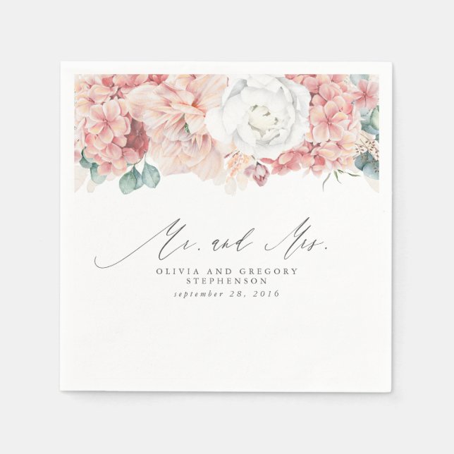 Dusty Rose Flowers Elegant Botanical Mr and Mrs  Napkins (Front)