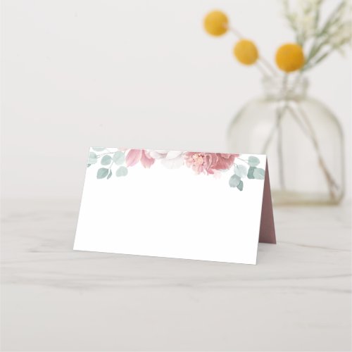 Dusty Rose Flowers Elegant Romantic Wedding Place Card