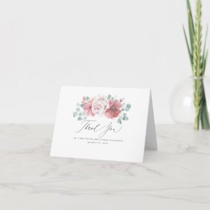 Dusty Rose Flowers Elegant Thank You Card