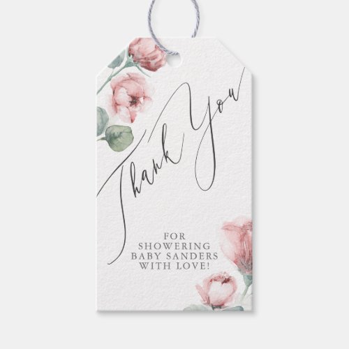 Dusty Rose Flowers Elegant Thank You Gift Tags