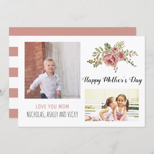 Dusty rose flowers Mothers Day floral photo Card