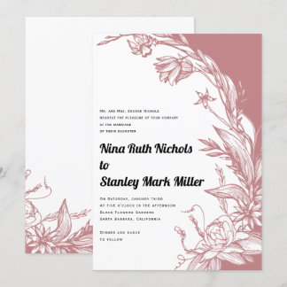 Dusty rose flowers typography floral wedding invitation