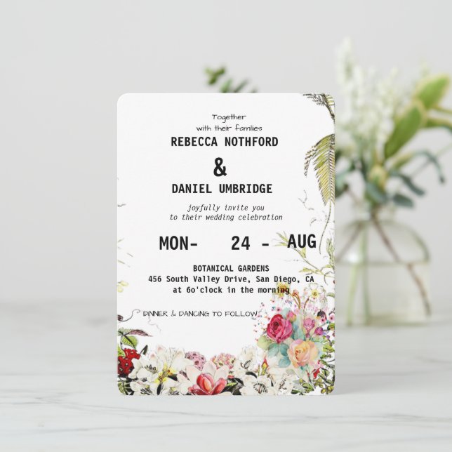 Dusty Rose Flowers Wedding Invitation step by step (Standing Front)