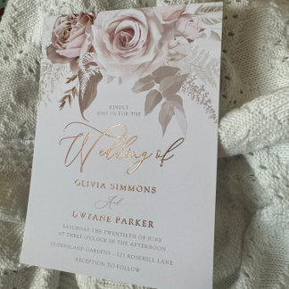 Dusty Rose Foil Elegance Blush Floral Wedding Invitation