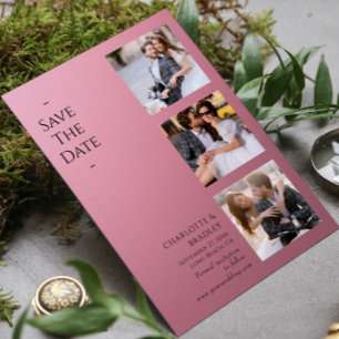 Dusty Rose Four Photo Modern Wedding Save The Date