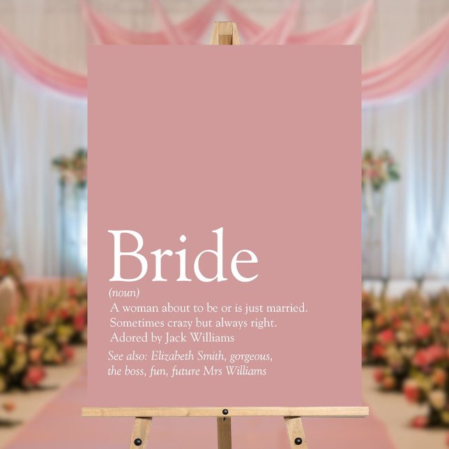 Dusty Rose Fun Bride Definition Bridal Shower Sign (Dusty Rose Fun Bride Definition Bridal Shower Sign)