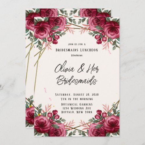 Dusty Rose Geometric Floral Bridesmaids Luncheon Invitation