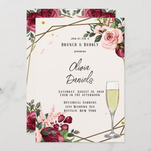 Dusty Rose Geometric Floral Brunch and Bubbly Invitation