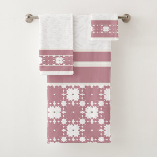 Dusty Rose Geometric Floral Embossed Pattern Bath Towel Set