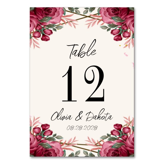 Dusty Rose Geometric Floral Wedding  Table Number (Front)