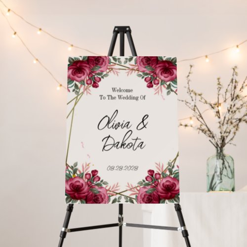 Dusty Rose Geometric Floral Wedding Welcome Sign
