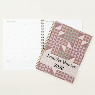 Dusty Rose Geometric Quilt Pattern Planner