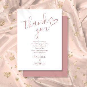 Dusty Rose Girl Baby Shower Script Heart Poem Thank You Card
