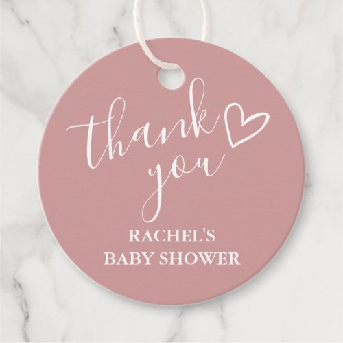 Dusty Rose Girl Baby Shower Script Heart Thank You Favor Tags