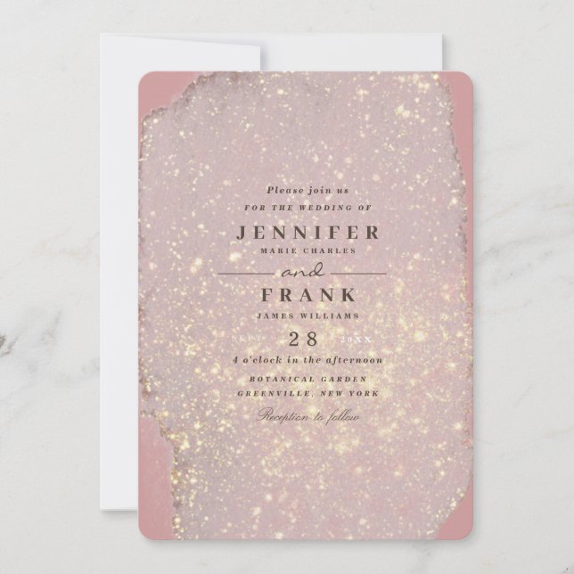 Dusty Rose Glam Gold Glitter Elegant Modern Pink Invitation (Front)