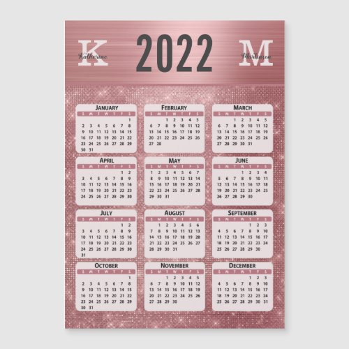 Dusty Rose Glam Monogram Name 2022 Calendar Magnet
