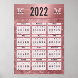 Dusty Rose Glam Monogram Name 2022 Wall Calendar Poster