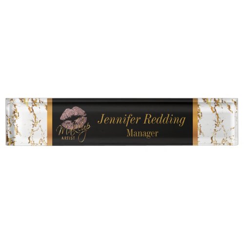 Dusty Rose Glitter and Gold Marble Makeup Artist Nameplate