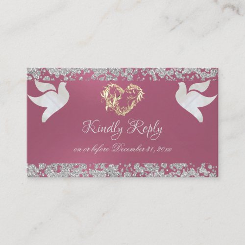Dusty Rose Glitter Border Doves  Heart Enclosure Card